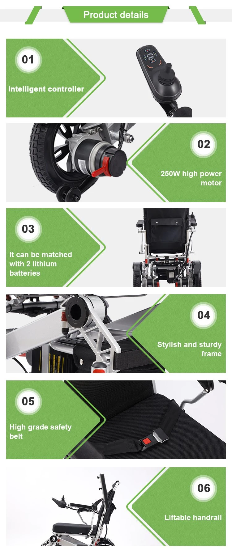 High Quality Remote Control Wheelchair Electric Automatic Foldable Wheelchair for Disabled People