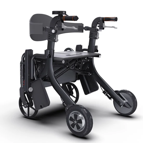 Deambulatore elettrico pieghevole con rotelle a 4 ruote con rotelle con sedia a rotelle