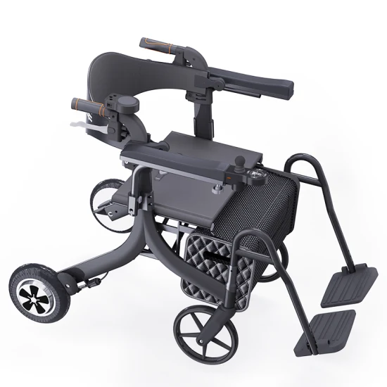 Sedia a rotelle medica in alluminio per carichi pesanti, ausilio elettrico per la deambulazione per anziani con sedile e cestino
